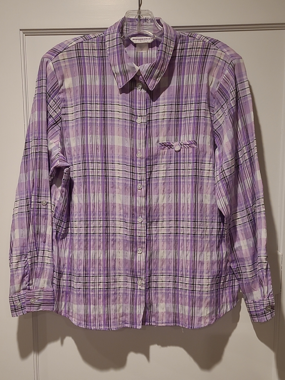 Allison Daley Lavender and White Plaid Button-Down Shirt